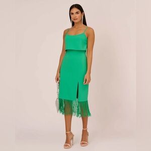 Adrianna Papell Midi Dress With Fringe Hem